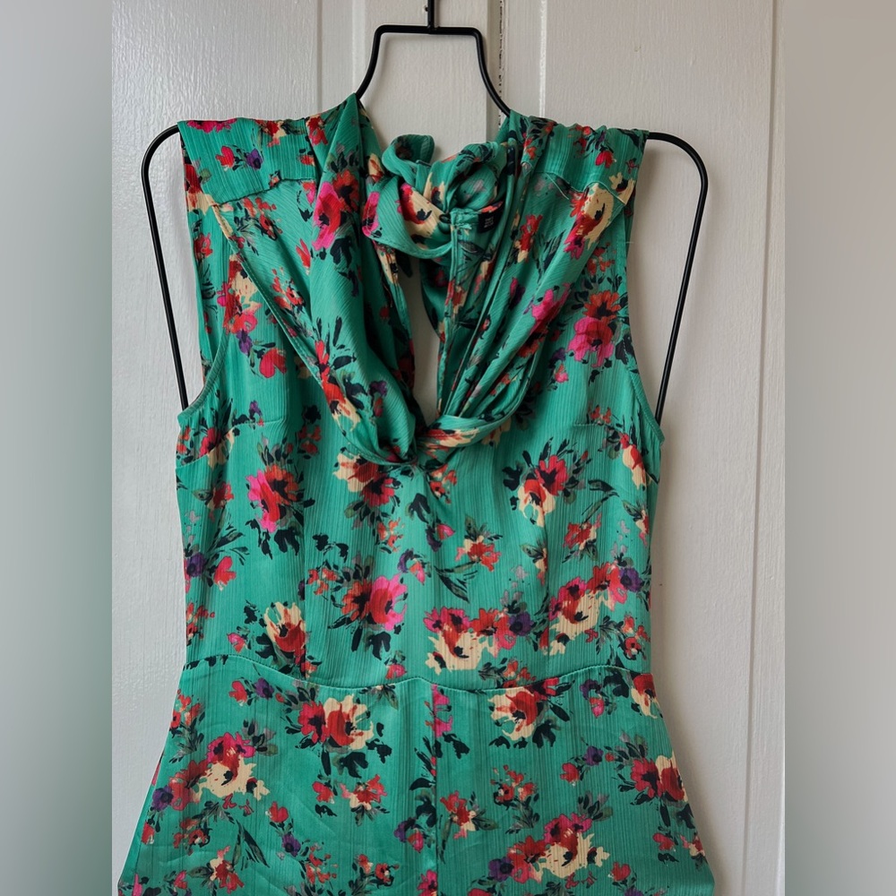 LIGHTLY ZARA Floral Satin Tie Pant Jumpsuit